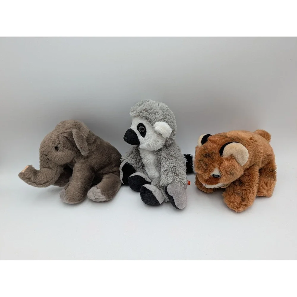 Wild Republic Plush Lot Elephant Lemur Tiger Safari Zoo Stuffed Animal Toy